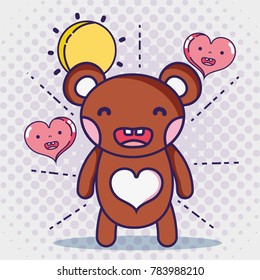kawaii bear and hearts faces expression