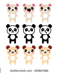 Kawaii bear icons set, cute panda bear design