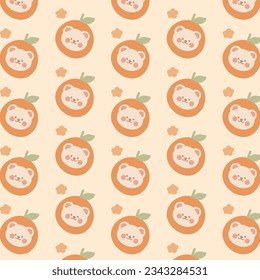 Fondo del patrón vectorial sin costuras de oso Kawaii y naranja.