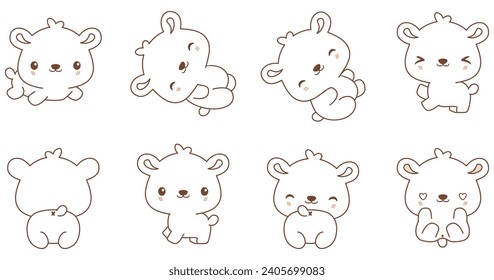 Kawaii bear set coloring animals collection