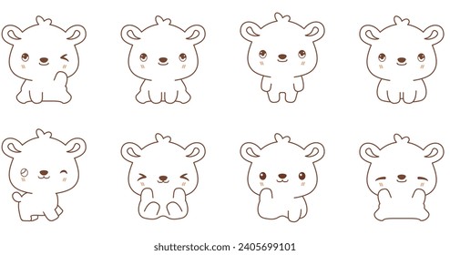 Kawaii bear set coloring animals collection