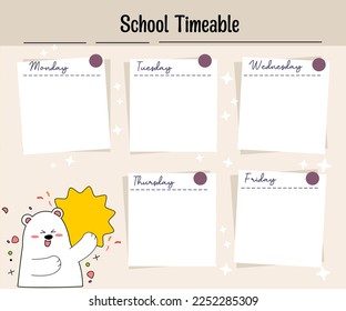 kawaii bear weekly school planner 