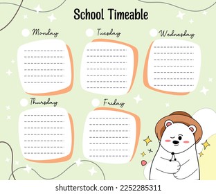 kawaii bear weekly school planner 