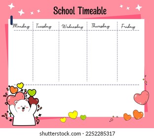 kawaii bear weekly school planner 