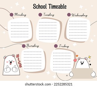 kawaii bear weekly school planner 