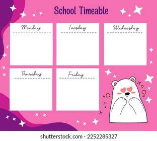 kawaii bear weekly school planner 
