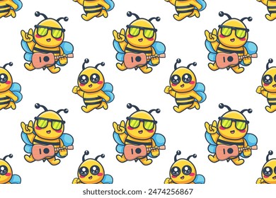kawaii bee animal character seamless pattern vector illustration background 