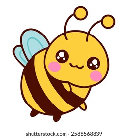 Kawaii bee smiling cute cartoon style illustration