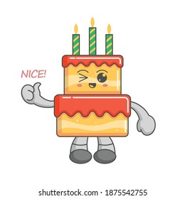 Kawaii Birthday Cake Characters Give A Thumbs Up, Nice