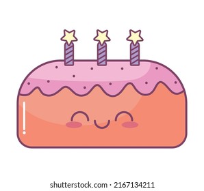 Kawaii Birthday Cake Over White