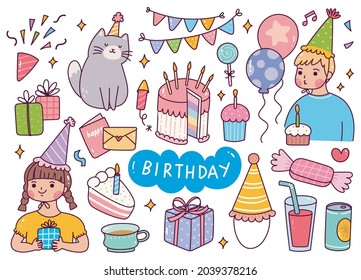 Kawaii Birthday Celebration Doodle Vector Illustration