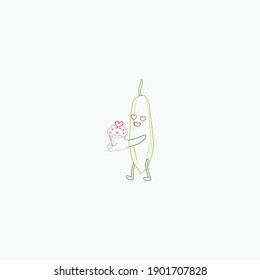 Kawaii bitter melonfarbige Linie Symbol Frucht Valentine