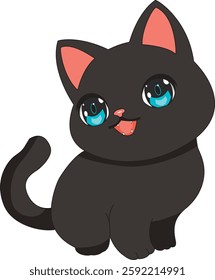 Kawaii Black Cat With Blue Eyes Vector