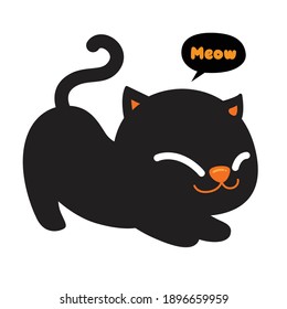 Kawaii black cat, cute cartoon Meow isolated cartoon illustration, vector design
