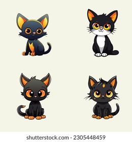 KAWAII BLACK CAT VECTOR SET 2.0