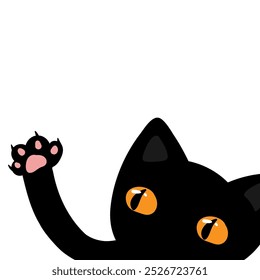 Kawaii Black kitten cat head face looking, cats paw.  Cute cartoon character. Notebook cover, t shirt, greeting card print. Flat  Vector