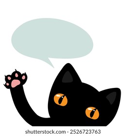 Kawaii Black kitten cat head face looking, cats paw.  Cute cartoon character. Notebook cover, t shirt, greeting card print. Flat  Vector