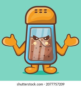 kawaii black pepper bottle mascot with confused gesture isolated cartoon in flat style