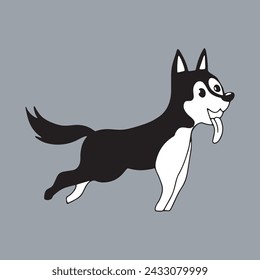 kawaii black white dog animal isolated on white background