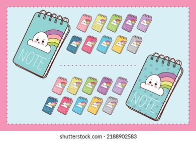 kawaii block notes escuela estacionaria nube arco iris