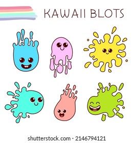 Kawaii blots. Lugares de colores sonrientes al estilo asiático. Elementos vectores para el diseño.