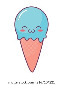 kawaii blue ice cream over white