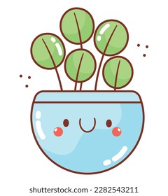 kawaii blue potted plant over white