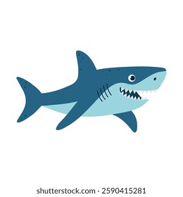 Kawaii blue shark character. Sea animal. Flat vector illustration