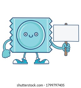 kawaii-blauer Lächeln Kondom-Wrapper-Symbol-Cartoon einzeln auf weißem Hintergrund