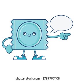 kawaii blue smiling condom wrapper icon cartoon isolated on white background