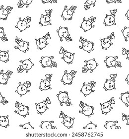 Kawaii blueberry cartoon character. Seamless pattern. Coloring Page. Cute fruit in different emotion. Hand drawn style. Vector drawing. Design ornaments.