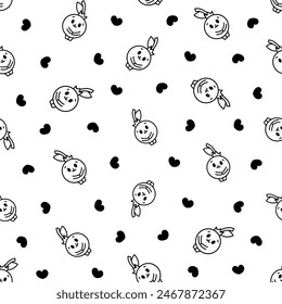 Kawaii blueberry cartoon character. Seamless pattern. Coloring Page. Cute fruit in different emotion. Hand drawn style. Vector drawing. Design ornaments.
