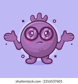 kawaii blueberry fruit character mascot with confused gesture isolated cartoon in flat style design
