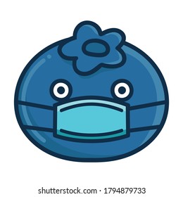 kawaii blueberry wearing mask cartoon illustration isolated on white background