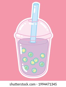 Kawaii boba tea in pastel colors 