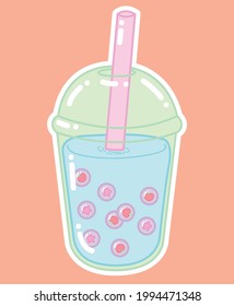 Kawaii boba tea in pastel colors 