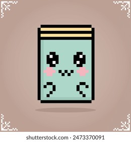 kawaii book in 8 bit pixel art for game assets and cross stitch patterns in vector illustrations.