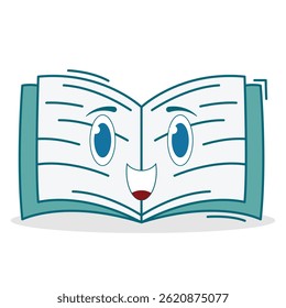 Kawaii book character line icon with thin strokes and pastel colors. Features a cute face and playful details. Perfect for educational designs, reading themes, and digital art.