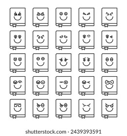 kawaii book emoticons set vector illustration