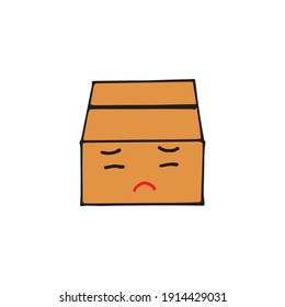 kawaii box, closed box icon with face. box vector illustration on white background. hand drawn vector. sad box emoticon. doodle for logo, sticker, clipart, label, poster, banner, cover. 