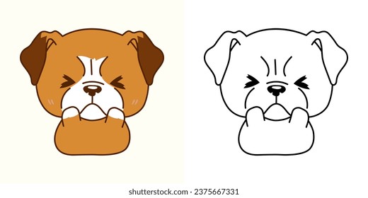 Kawaii Boxer Dog Clipart Multicolored and Black and White. Cute Kawaii Puppy. Isolated Vector Illustration of a Kawaii Pet for Prints for Clothes, Stickers, Baby Shower. 