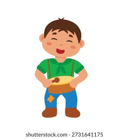 Kawaii Boy Playing Drum – Cute Festa Junina Brazilian Festival Character