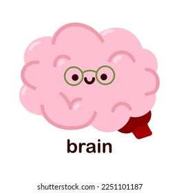 Kawaii brain. Cute kawaii human internal organs. Cheerful children's drawings in a flat style, hand drawn, human anatomy.