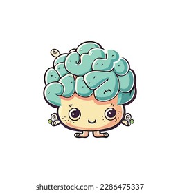 kawaii brain vector illustration logo concept, Isolated on white background Brain
