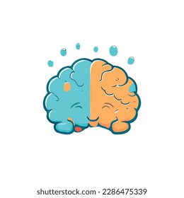 kawaii brain vector illustration logo concept, Isolated on white background Brain