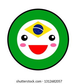 Kawaii Brazil flag smile. Flat style. Cute cartoon isolated fun design emoticon face. Vector art anime illustration for celebration holiday decoration element. Business card with template icon. 