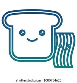 kawaii bread and bacon food cartoon