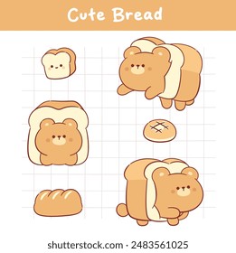 Kawaii panadería de pan y lindo oso etiqueta engomada