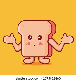 kawaii bread food mascot with confused gesture isolated cartoon in flat style