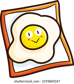 Kawaii Bread With Fried Egg Cartoon Character